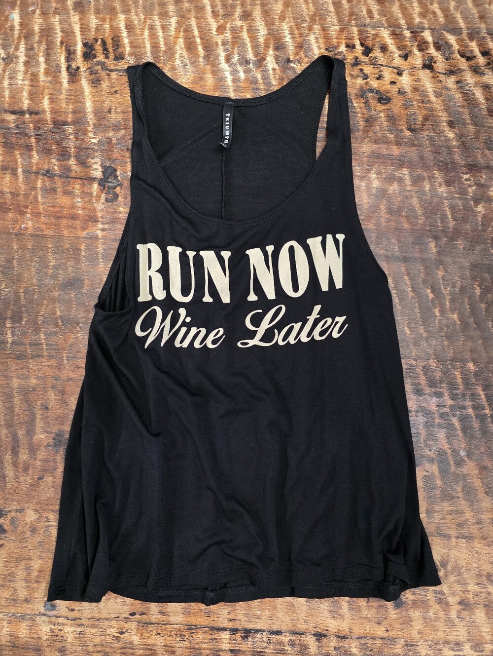 Womens Running Flowy Tank Top "Run Now Wine Later"